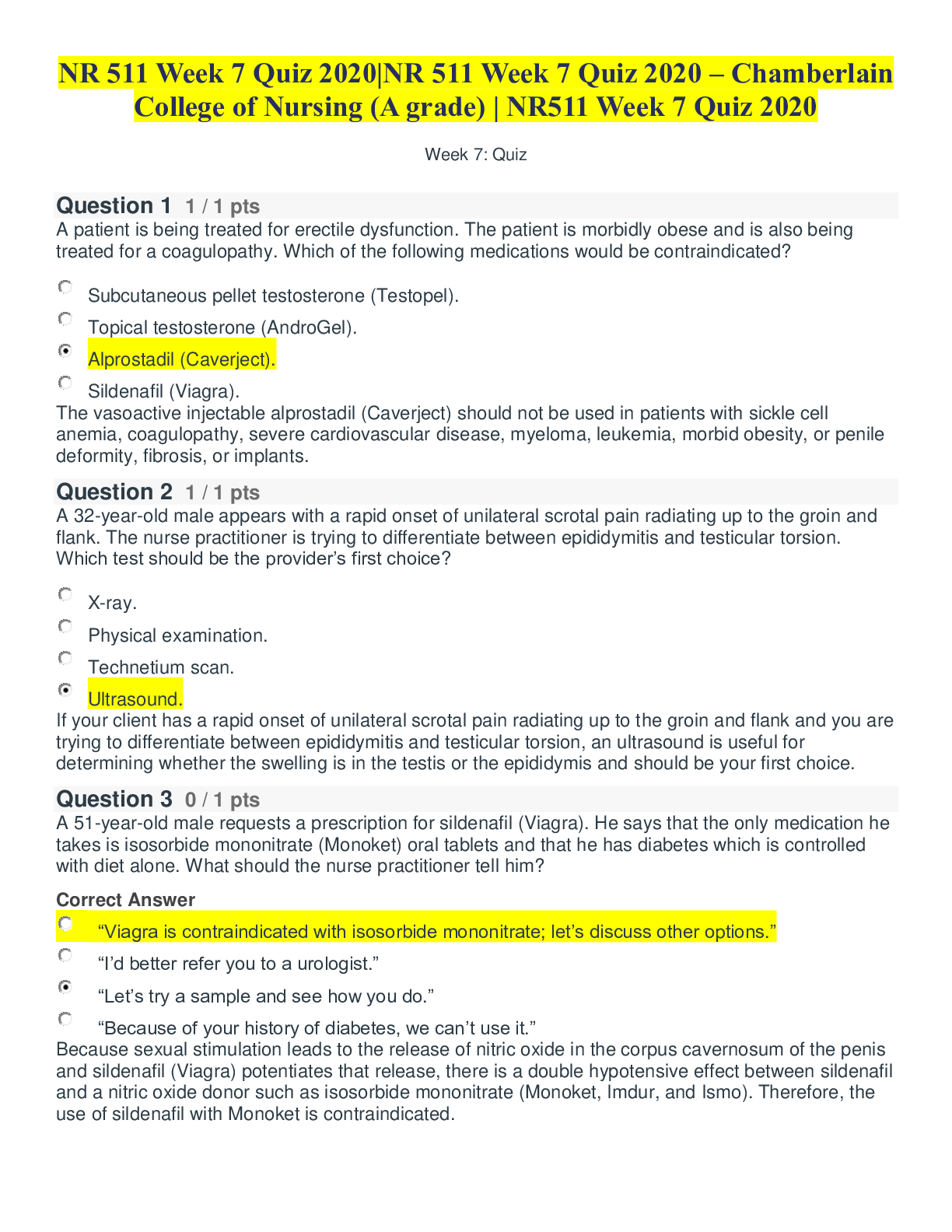 Preview of NR 511 Week 7 Quiz 2020|NR 511 Week 7 Quiz 2020 – Chamberlain College of Nursing (A grade)
